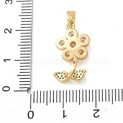 真鍮マイクロペーブカラフルな立方ジルコニアペンダント  花のチャーム  ゴールドカラー  19.5x10.5x3.5mm  穴：4x2.5mm&nbsp;CU-CBA2C2D-08G