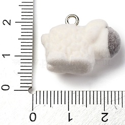 フロッキー樹脂ペンダント  プラチナメッキ鉄ループ付き  ヤギ  ホワイト  16.5x11.5x22mm  穴：2mm&nbsp;RESI-S010-05A