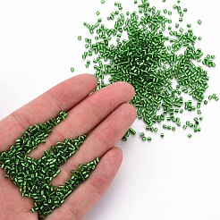 ガラス竹ビーズ  銀並ぶ  グリーン  1.8~2.2x1.8~2mm  穴：0.8~0.9mm  約15000個/ポンド&nbsp;SEED-S032-08A-27