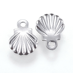 変色しない316サージカルステンレススチールチャーム  シェル  ステンレス鋼色  7.5x6x0.6mm  穴：0.5mm&nbsp;X-STAS-F147-02P