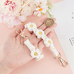 ポリエステル編み花リストストラップ  合金のパーツと  バッグ用  携帯電話の装飾  ホワイト  376~388x18~23x8.5~10mm&nbsp;HJEW-WH20010-03G-01