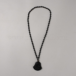 ガラスペンダントネックレス  ガラスビーズ  ブラック  25.59インチ（65cm）  ペンダント：48x44.5mm&nbsp;NJEW-WH0015-63C