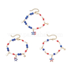 3Pcs 3 Colors Natural Dyed Yellow Jade Gemstone Round Beads & Glass Seed Beads Bracelets&nbsp;BJEW-MZ00180