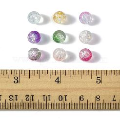 180個9色の透明なスプレー塗装クラックルガラスビーズ  ラウンド  金色の箔付き  ミックスカラー  8~9mm  穴：1.2~1.5mm  20個/カラー&nbsp;GLAA-FS0002-44