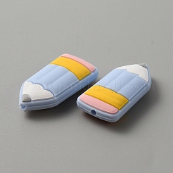 食品グレードの環境に優しいシリコーンビーズ  鉛筆  ライトブルー  35x18x8.5mm  穴：2.5mm&nbsp;FIND-WH0152-73