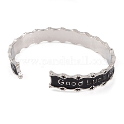 Good Luck Zinc Alloy Black Enamel Open Cuff Bangles for Women&nbsp;BJEW-L688-02P