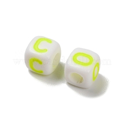 不透明なアクリルビーズ  エナメルスタイル  文字付きのキューブ  緑黄  4.5x4.5x4.5mm  穴：2mm  約8333個/500g&nbsp;OACR-I022-02A