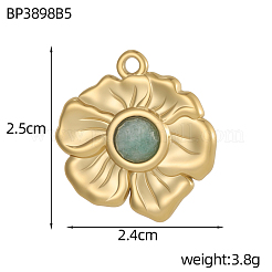 304ステンレススチールと天然石のビーズペンダント  花のチャーム  イオンプレーティング（ip）  25x24mm&nbsp;STAS-OY010-25G
