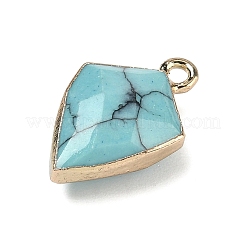 合成ターコイズペンダント  真鍮の盾チャーム  多面カット  ゴールドカラー  19.5x12.5x6~6.5mm  穴：1.8mm&nbsp;G-K422-01G-12