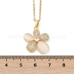 Flower Brass Micro Pave Cubic Zirconia Pendant Neckalces for Women&nbsp;NJEW-C076-05G