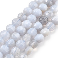 天然石ブルーレースアゲートビーズ連売り  多面カット  フラットラウンド  6~7.5x4~5.5mm  穴：0.8~1mm  約56~70個/連  15.31~16.10インチ（38.9~40.9cm）&nbsp;G-C179-A08-02