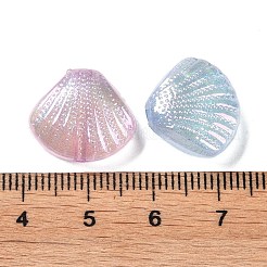 UVメッキの虹色で蓄光透明アクリルビーズ  グリッターパウダー付き  暗闇で光る  ミックスカラー  シェル形状  14.5x16.5x7.5mm  穴：1.6mm&nbsp;OACR-G033-06F