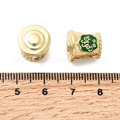 真鍮製マイクロパヴェキュービックジルコニアヨーロピアンビーズ  大穴ビーズ  コーヒー  エナメル  18KGP本金メッキ  12.5x12mm  穴：5mm&nbsp;KK-H519-01G