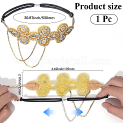 Flower Polyester Rhinestone and Alloy Plastic Pearl Tassel Chain Hair Accessories&nbsp;OHAR-WH20020-02G