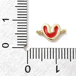 真鍮製エナメルペンダント  ハートチャーム  ラックめっき  長持ちメッキ  カドミウムフリー＆鉛フリー  18KGP本金メッキ  レッド  6x11x2.5mm  穴：1mm&nbsp;KK-P338-21G-01