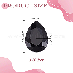 ポインテッドバックガラスラインストーンカボション110個。  多面カット  ティアドロップ  ジェット  18x13x5mm&nbsp;RGLA-HY0001-05A