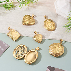 6 Pcs 6 Styles 316 Stainless Steel Locket Pendants&nbsp;STAS-TA0003-40