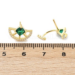 925スターリングシルバーキュービックジルコニアスタッドピアス  半円  左右  ゴールドカラー  9x12.5mm&nbsp;EJEW-V019-01G