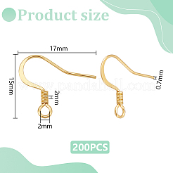 304ステンレススチール製フレンチピアスフック200個  フラットピアスフック  耳ワイヤー  18KGP本金メッキ  15x17x2mm  穴：2mm  21ゲージ  ピン：0.7mm&nbsp;STAS-UN0062-29