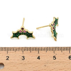 Holly Leaf Brass Micro Pave Cubic Zirconia Stud Earrings&nbsp;EJEW-B149-02G