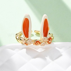 女性用亜鉛合金エナメル調節可能なオープンカフリング  兎  ゴールドカラー  19.5mm&nbsp;RJEW-U058-03G