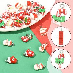 24 個 12 スタイルのクリスマス不透明樹脂ペンダント  プラチナ鉄ループ付き  ミックスカラー  混合図形  14~20.5x8~12.5x4.5~6.5mm  穴：1.8~2mm  2個/スタイル&nbsp;RESI-FS0002-41