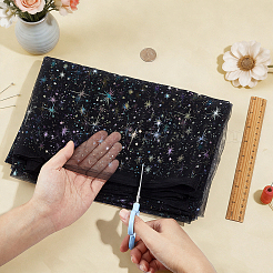 星柄ナイロン生地  衣類用アクセサリー  ブラック  1500x0.4mm  2m / pc&nbsp;DIY-PH0038-37B