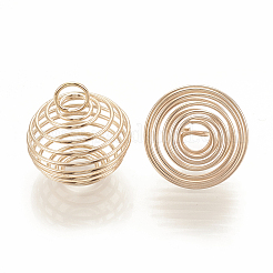 中空ランタン鉄線ビーズケージペンダント  スパイラルビーズケージ  ライトゴールド  21x19.5mm  穴：5.5mm&nbsp;X-IFIN-N001-02KC