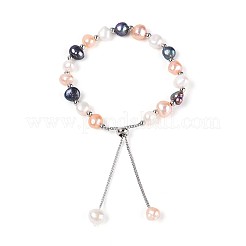 Adjustable Pearl and Brass Beaded Slider Bracelets&nbsp;BJEW-T022-15C