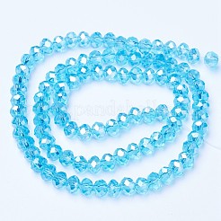 電気メッキガラスビーズセット  ABカラーメッキ  多面カット  ロンデル  シアン  8x6mm  穴：1mm  約60~62個/連  39~40cm&nbsp;EGLA-A034-T8mm-B14