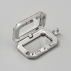ガラス付き合金フォトフレームペンダント  長方形  プラチナ  41.5x23x7.5mm  穴：4.8mm&nbsp;PALLOY-WH0120-15P