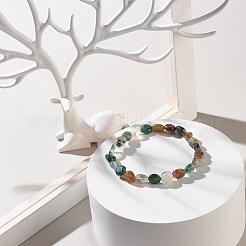 Natural Moss Agate Nuggets Beads Stretch Bracelet&nbsp;BJEW-JB07144-02