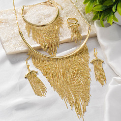 Brass Tassel Pendant Necklaces & Dangle Earrings & Ring & Bracelets Sets for Women&nbsp;FS-WG4548A-01
