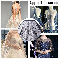 Sequin Star Moon Pattern Embroidered Polyester Mesh Fabrics&nbsp;DIY-WH0530-45C