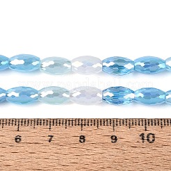 電気メッキ加工を施した様々なスタイルのガラスビーズの連  ライス  多面カット  ライトスカイブルー  9.5~10.5x6~6.5mm  穴：1~1.4mm  約44~45個/連  17.52~17.91インチ（44.5~45.5cm）&nbsp;EGLA-N022-12A-A02