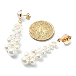シェルパールビーズティアドロップダングルスタッドピアス  真鍮ジュエリー  ホワイト  58~59.5x16mm&nbsp;EJEW-TA00241