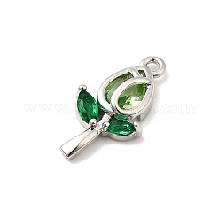 真鍮製マイクロパヴェキュービックジルコニアペンダント  花  プラチナ  20x10x4mm  穴：1.4mm&nbsp;KK-D408-01P