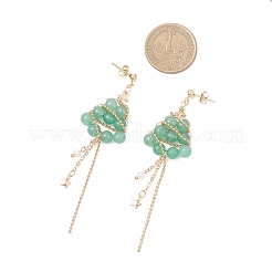 Christmas Tree Natural Green Aventurine Dangle Stud Earrings&nbsp;EJEW-TA00741