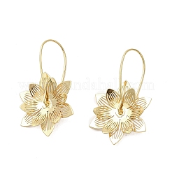 花の真鍮フープピアス  長持ちメッキ  ニッケルフリー  18KGP本金メッキ  37x21.5mm&nbsp;EJEW-A146-01G
