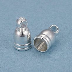 ジュエリー作り用真鍮コードエンドキャップ  カドミウムフリー＆鉛フリー  長持ちメッキ  コラム  925銀メッキ  9x5mm  穴：1.6mm  内径：4mm&nbsp;KK-O139-14A-S