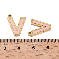 イオンプレーティング（IP）316ステンレスペンダント  ニッケルフリー  エナメル  レターチャーム  18KGP本金メッキ  V字  16.5x14x2mm  穴：1.4mm&nbsp;STAS-U014-28G-22