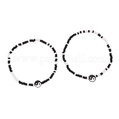2Pcs Yin-yang Polymer Clay Glass Seed Beaded Stretch Anklet Sets for Women&nbsp;FS-WG3863F-08