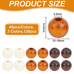 120個 3色木製ヨーロピアンビーズ  大穴ロンデルビーズ  ミックスカラー  15~16x14.5mm  穴：4.5mm  40個/カラー&nbsp;WOOD-GO0001-10
