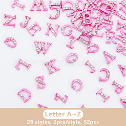 52 個 26 スタイル合金クリスタル ラインストーン カボション  ネイルアートの装飾の付属品  マゼンタ  文字L  a～zの文字  4~6x5.5~9x2mm  2個/スタイル&nbsp;MRMJ-OC0004-01