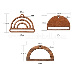 18個3スタイルのウォールナットウッドペンダント  半円/半円  キャメル  19~21.5x30~35x2mm  穴：1.8~2mm  6個/スタイル&nbsp;WOOD-LS0001-43
