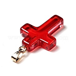 ガラスチャーム  ゴールデンメッキ鉄パーツ  クロス  レッド  28.5x18x4.5mm  穴：5.5x3mm&nbsp;GLAA-A004-02E