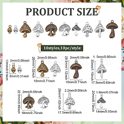 120pcs12スタイルチベットスタイルアロイペンダント  キノコ  ミックスカラー  13~30x8~19x3~8mm  穴：1.5~2.2mm  10個/スタイル&nbsp;TIBEP-ME0001-10