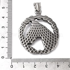 304ステンレスペンダント  馬とフラットラウンド  ステンレス鋼色  45x36x6mm  穴：9x5mm&nbsp;STAS-Z067-01P