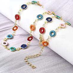 Brass Colorful Enamel Donut Link Chain Necklaces for Women&nbsp;NJEW-D314-04G