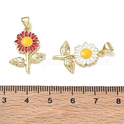 エナメルペンダント付き真鍮  ひまわりチャーム  ゴールドカラー  ミックスカラー  24x16x2mm  穴：5x3.5mm&nbsp;KK-CBAD872-15G